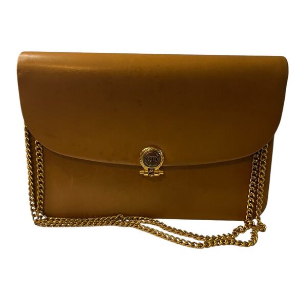 Christian Dior Vintage Tan Leather Flap Chain Bag Clutch/shoulder/Crossbody - Picture 1 of 16